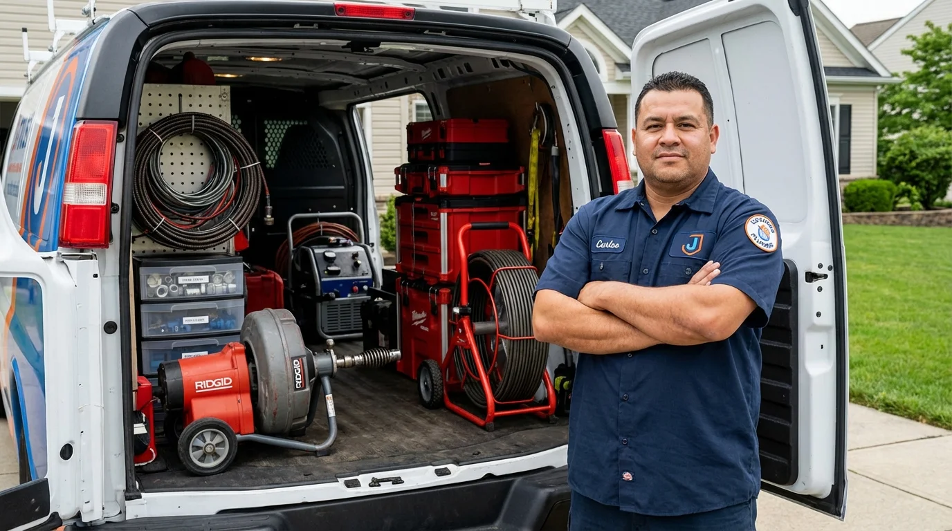 Professional drain cleaning equipment and Johns Plumbing LLC plumber in Becker