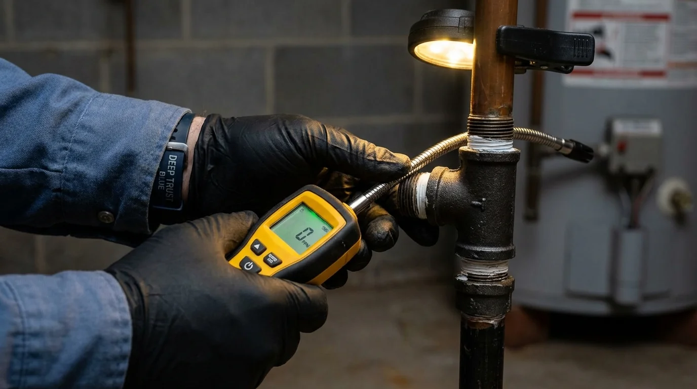 Gas leak detection with electronic sniffer by Johns Plumbing LLC in Becker