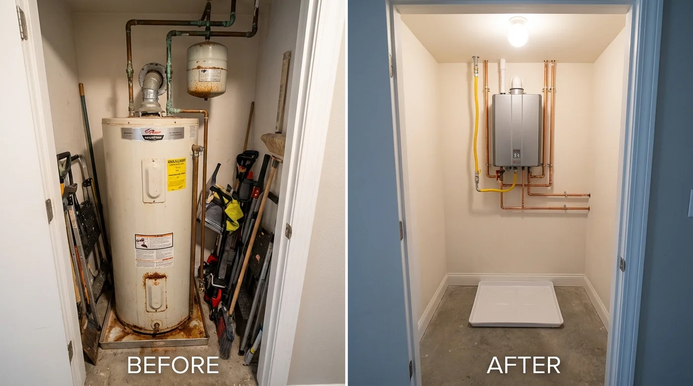 Tank water heater versus wall-mounted tankless unit comparison for Becker, MN homeowners