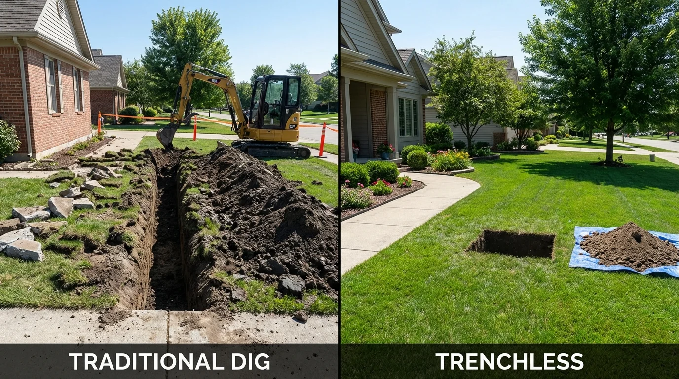 Trenchless sewer repair with minimal yard damage versus traditional excavation in Becker, MN